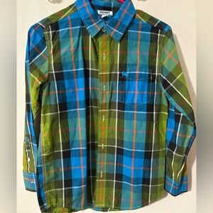 Old Navy Vibrant Blue and Orange Plaid Shirt